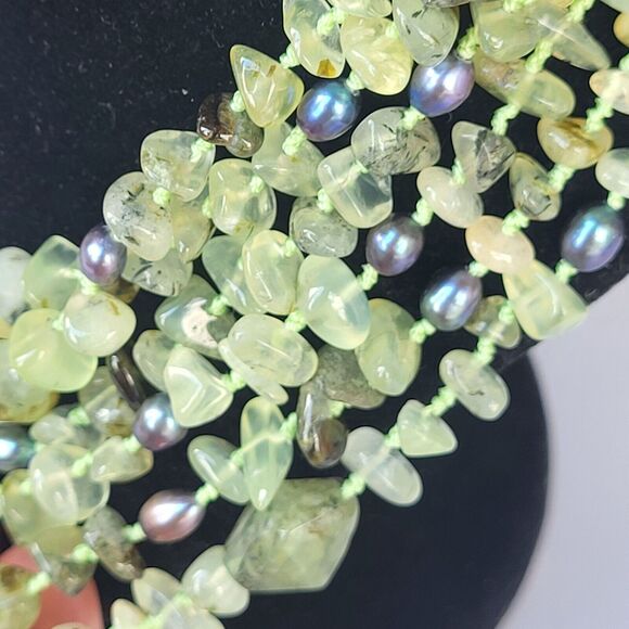 Six Strand Rutilated Green QUartz and Blue Tahitian Pearl Necklace - 20.75" - Picture 4 of 9